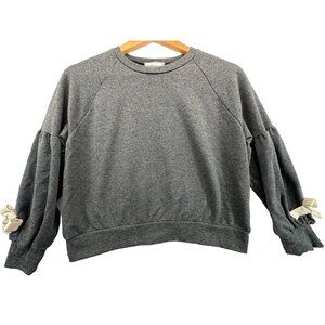 Soprano Girls Sweatshirt Sz L/14 Dark Gray Dropped Puff Slv Bows Cropped Flirty